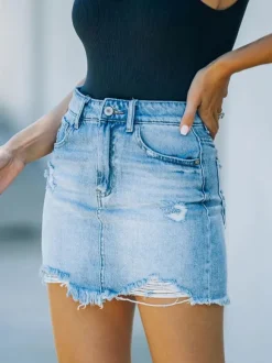 Skirt For Women Light Sky Blue Denim Short Summer Women Bottoms