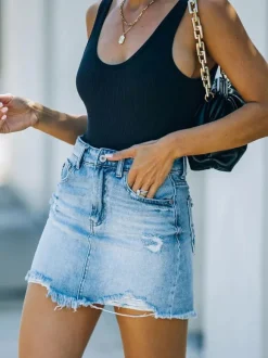 Skirt For Women Light Sky Blue Denim Short Summer Women Bottoms