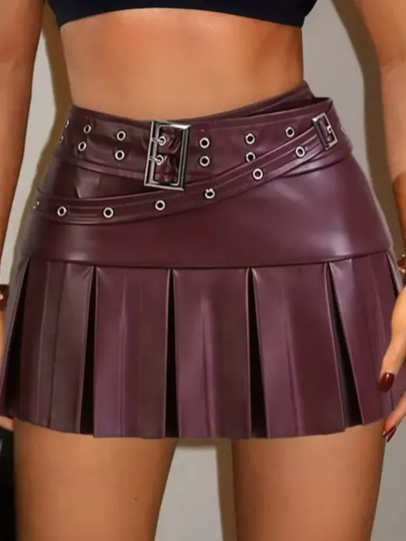 Skirts Auburn Natural Waist PU Leather Chic Fall Short Women's Bottoms