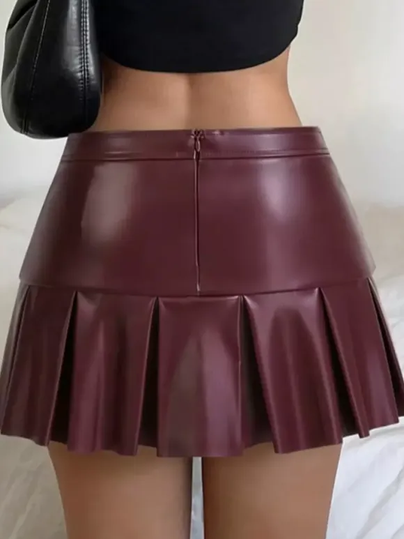 Skirts Auburn Natural Waist PU Leather Chic Fall Short Women's Bottoms