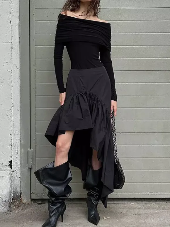 Skirts Black Irregular Short Women's Bottoms