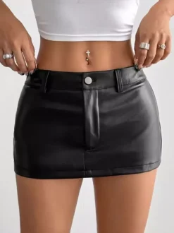 Skirts Black Low Rise Waist PU Leather Sexy Spring Mini Women's Bottoms