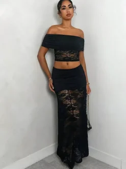 Skirts Black Sheer Nylon Sexy Fall Long Women's Bottoms
