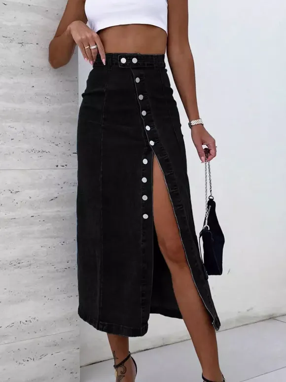 Skirts Blue Denim Casual Fall Mid-calf Length Women's Bottoms