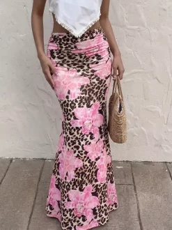 Skirts Brown Clothes Raised Waist Sexy Summer Long Women's Bottoms