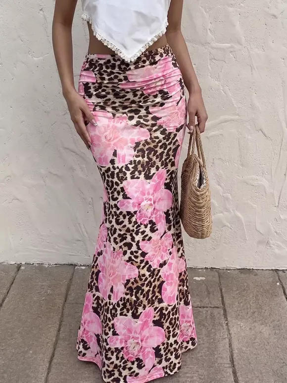 Skirts Brown Clothes Raised Waist Sexy Summer Long Women's Bottoms