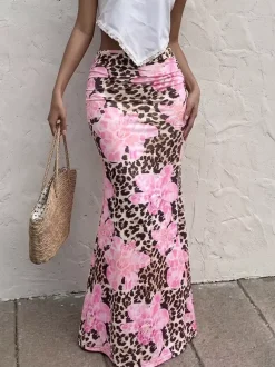 Skirts Brown Clothes Raised Waist Sexy Summer Long Women's Bottoms