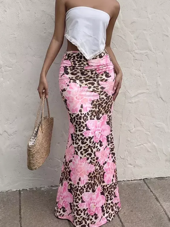 Skirts Brown Clothes Raised Waist Sexy Summer Long Women's Bottoms