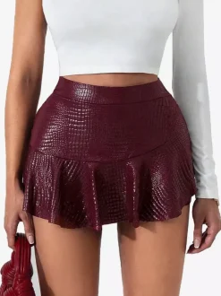 Skirts Burgundy Slim Fit Raised Waist Sexy Mini Women's Bottoms