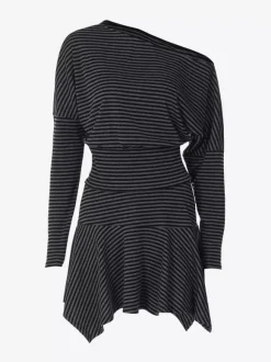 Skirt Set Gray Stripes Dating Long Sleeves Stripes Two Piece Sets
