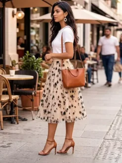 Skirts Floral Print High Waist A Line Mid-calf Length Women's Bottoms