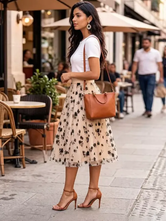Skirts Floral Print High Waist A Line Mid-calf Length Women's Bottoms