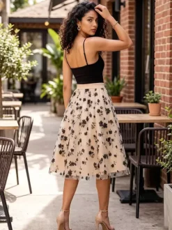 Skirts Floral Print High Waist A Line Mid-calf Length Women's Bottoms