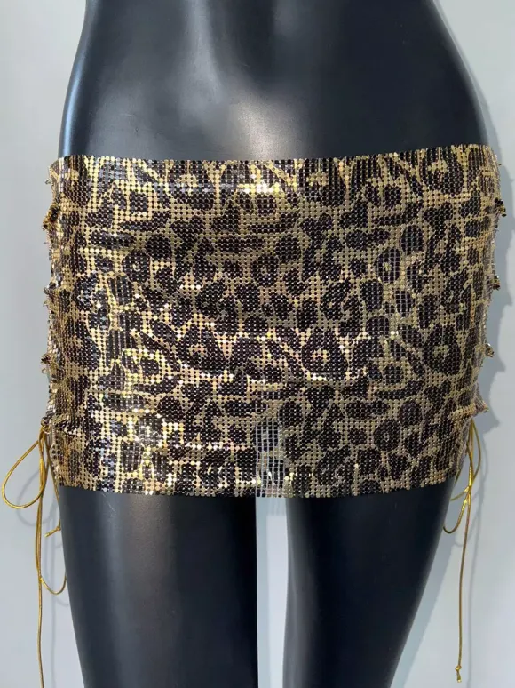Skirts Leopard Shiny Metallic Sexy Slim Fit Fall Mini Women's Bottoms