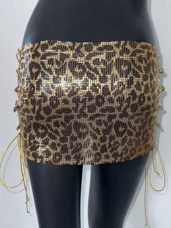 Skirts Leopard Shiny Metallic Sexy Slim Fit Fall Mini Women's Bottoms