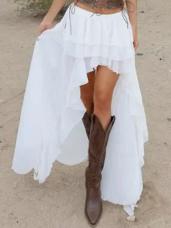 Skirts White Irregular Raised Waist Elegant Short Women's Bottoms