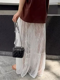 Skirts White Lace Elegant Irregular Knee Length Women's Bottoms