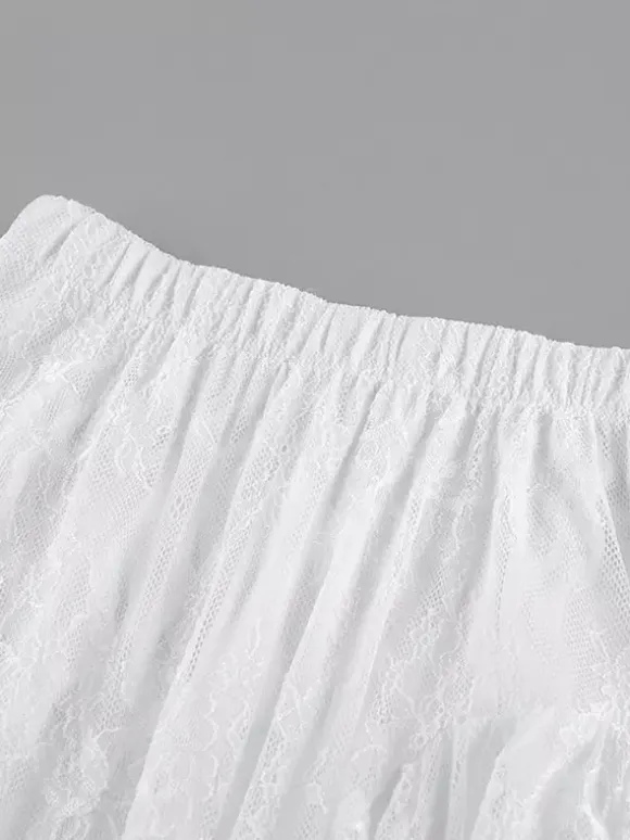 Skirts White Lace Elegant Irregular Knee Length Women's Bottoms