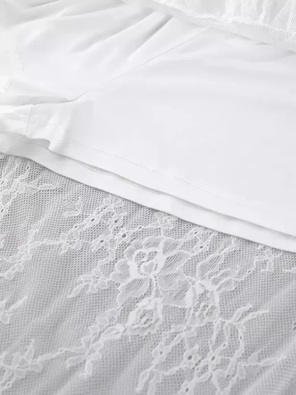 Skirts White Lace Elegant Irregular Knee Length Women's Bottoms