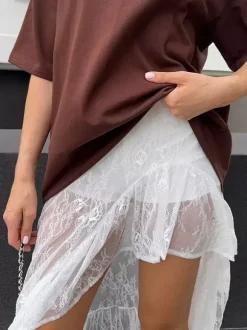 Skirts White Lace Elegant Irregular Knee Length Women's Bottoms