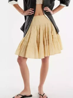 Skirts White Natural Waist Chic Pleated Women's Bottoms