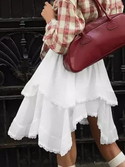 Skirts White Raised Waist Elegant Mini Women's Bottoms
