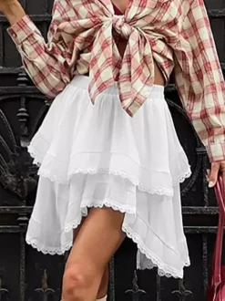 Skirts White Raised Waist Elegant Mini Women's Bottoms