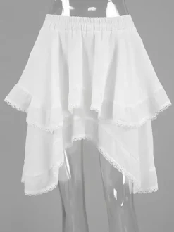 Skirts White Raised Waist Elegant Mini Women's Bottoms