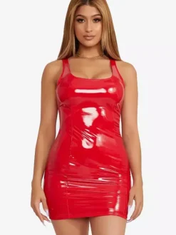 Sleek Faux Leather Mini Dress With Racerback Sexy Club Dress For Women 2026