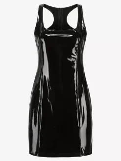 Sleek Faux Leather Mini Dress With Racerback Sexy Club Dress For Women 2026