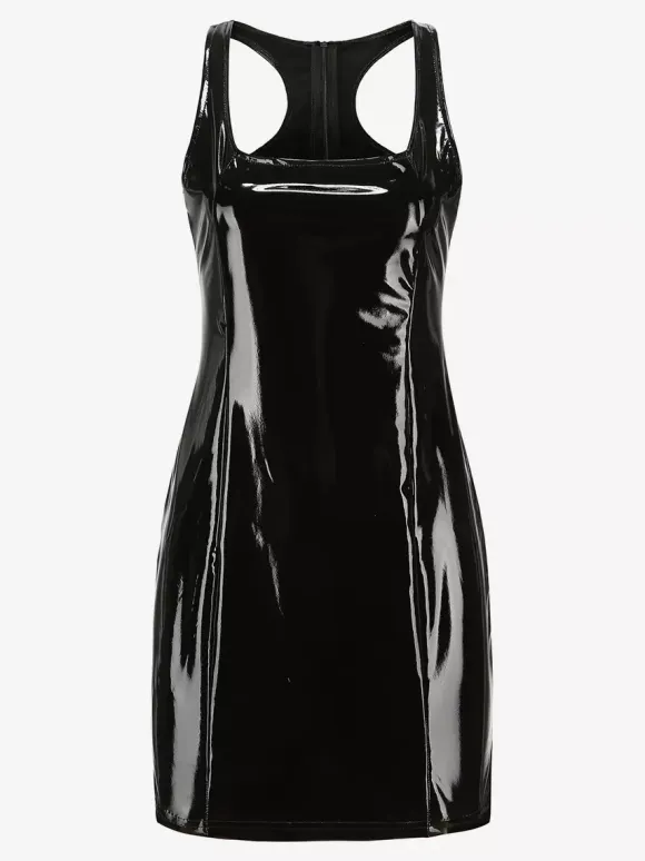 Sleek Faux Leather Mini Dress With Racerback Sexy Club Dress For Women 2026