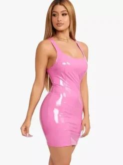 Sleek Faux Leather Mini Dress With Racerback Sexy Club Dress For Women 2026
