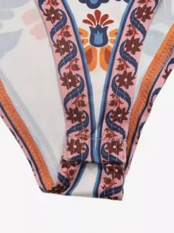 Sleeveless Bodysuit Burgundy Lace Up Backless Asymmetrical One-Shoulder Bohemian Printed Women Top