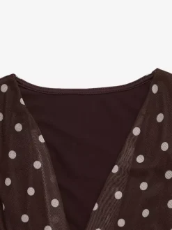 Sleeveless Bodysuit Deep Brown V-Neck Polka Dot Sexy Polyester Women Top