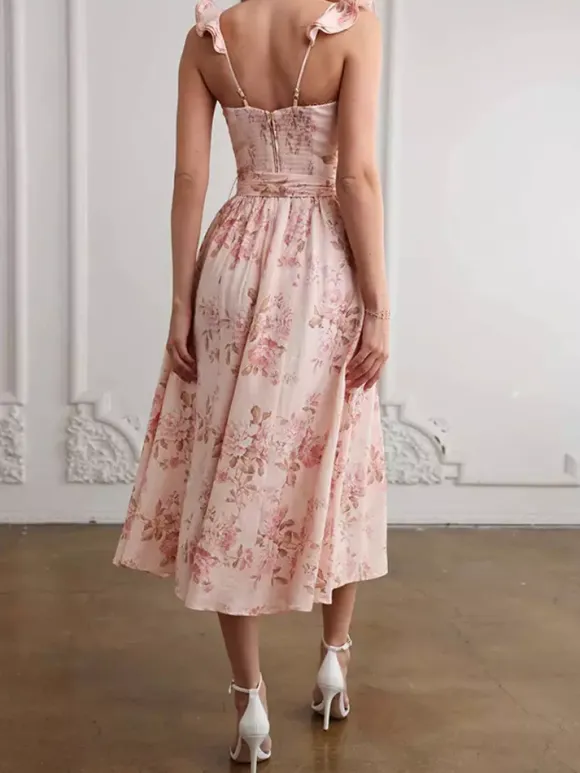 Sleeveless Floral Midi Dress With Sweetheart Neck And High Slit For Summer 2026