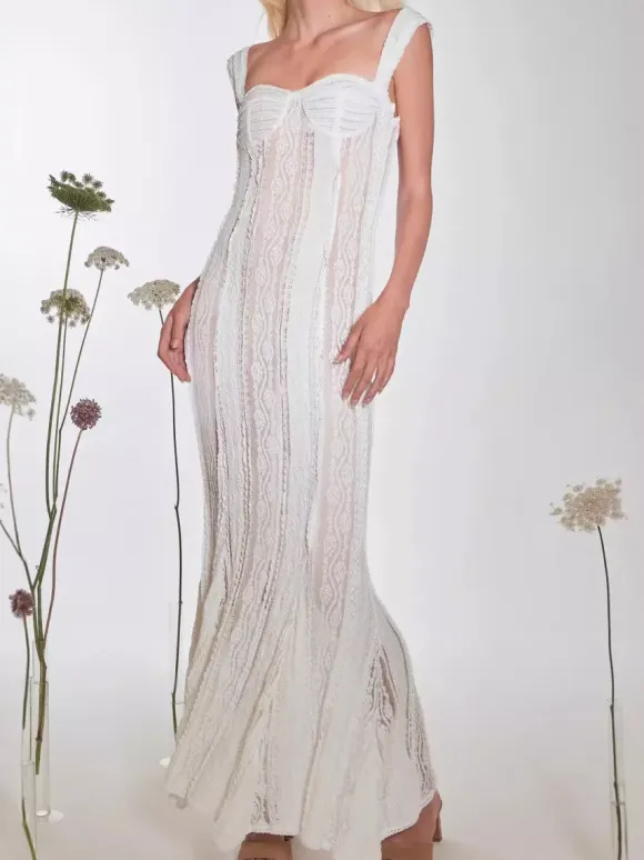 Sleeveless Lace Mermaid Maxi Dress With Bustier Detail For Women 2026