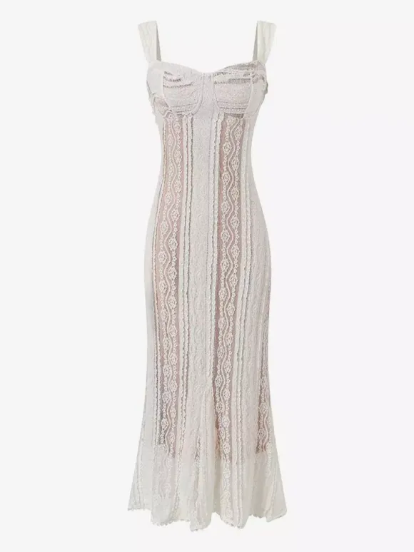 Sleeveless Lace Mermaid Maxi Dress With Bustier Detail For Women 2026