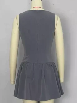 Sleeveless Pleated Mini Dress With Button-Front In Grey For Summer 2026