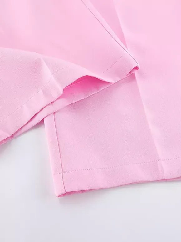 Sleeveless Blazer Set For Women Business Casual - Pink Chic Double Breasted Tailored Cut - 2026 Summer Work Outfit