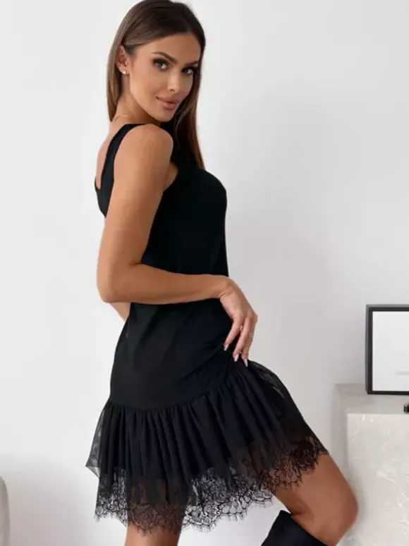 Sleeveless Tulle Lace Hem Mini Tank Dress For Women 2026