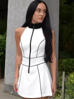 Sleeveless Zip-up Mini Dress With High Neck For Women 2026