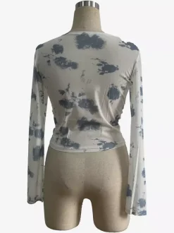 Smoky Floral Print Ruched Side Slim Fit Long Sleeve Skinny Top For Women 2026