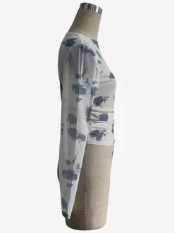Smoky Floral Print Ruched Side Slim Fit Long Sleeve Skinny Top For Women 2026