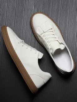 Sneakers For Men Comfy Leather Round Toe Basket Sport Shoes