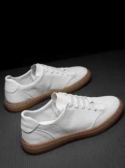 Sneakers For Men Comfy Leather Round Toe Basket Sport Shoes