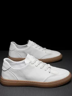 Sneakers For Men Comfy Leather Round Toe Basket Sport Shoes
