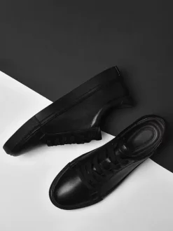 Sneakers For Men Fashion Leather Round Toe Basket Sport Shoes