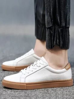 Sneakers For Men Fashion Leather Round Toe Basket Sport Shoes