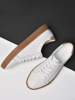 Sneakers For Men Fashion Leather Round Toe Basket Sport Shoes