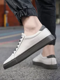 Sneakers For Men Fashion Leather Round Toe Basket Sport Shoes